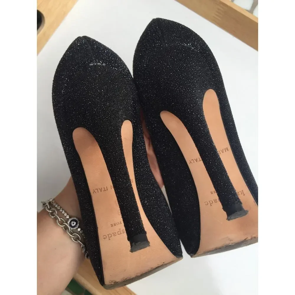 KATE SPADE Sparkly Black Dressy Evening Comfy Heels Pumps Classic 8 ITALY